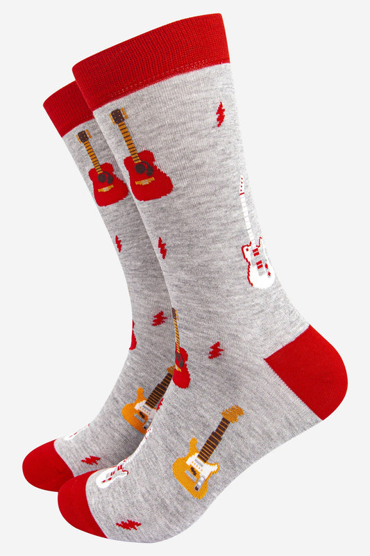 Men's Electric and Acoustic Guitar Print Bamboo Socks