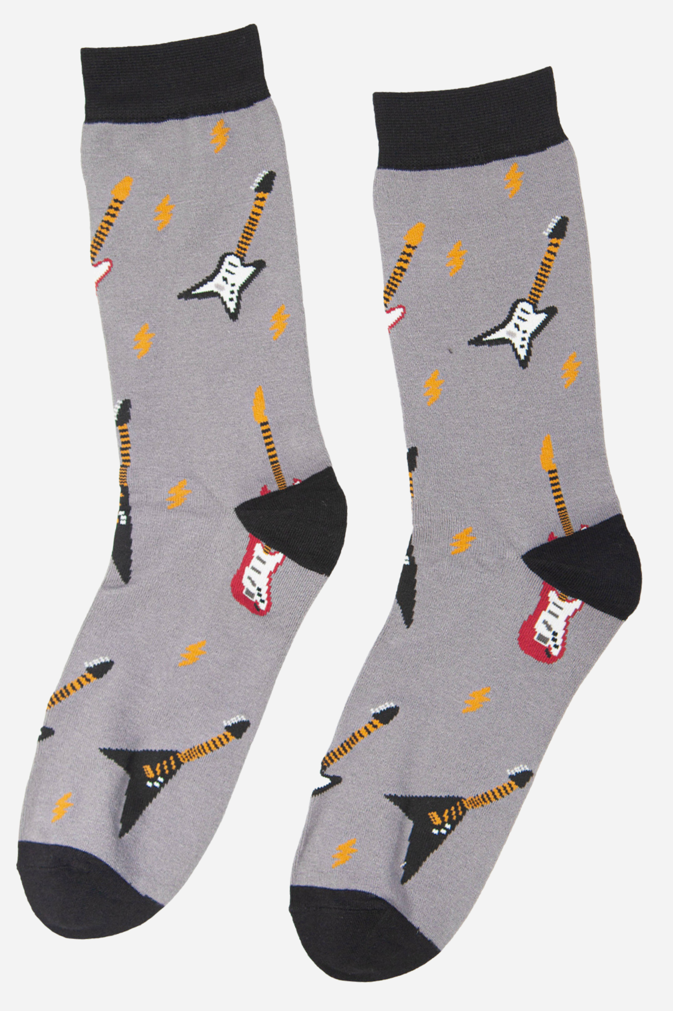 Grey Men's Electric Guitar Print Bamboo Socks