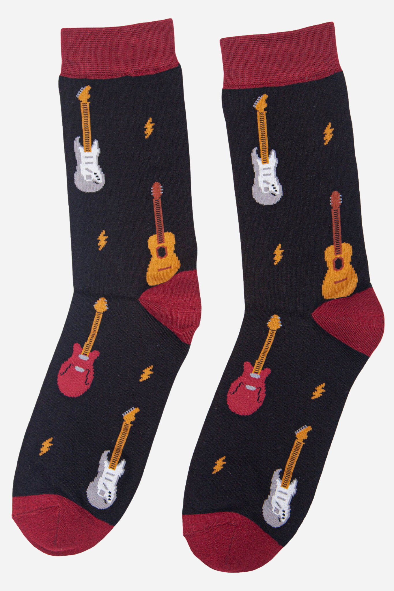 Black Men's Mixed Guitar Print Bamboo Socks