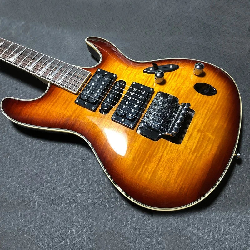 China OEM Custom Cheap Solo Solid Wood  6 Strings Flamed Maple Double Locking 24 Frets HSH Electric Guitar-7