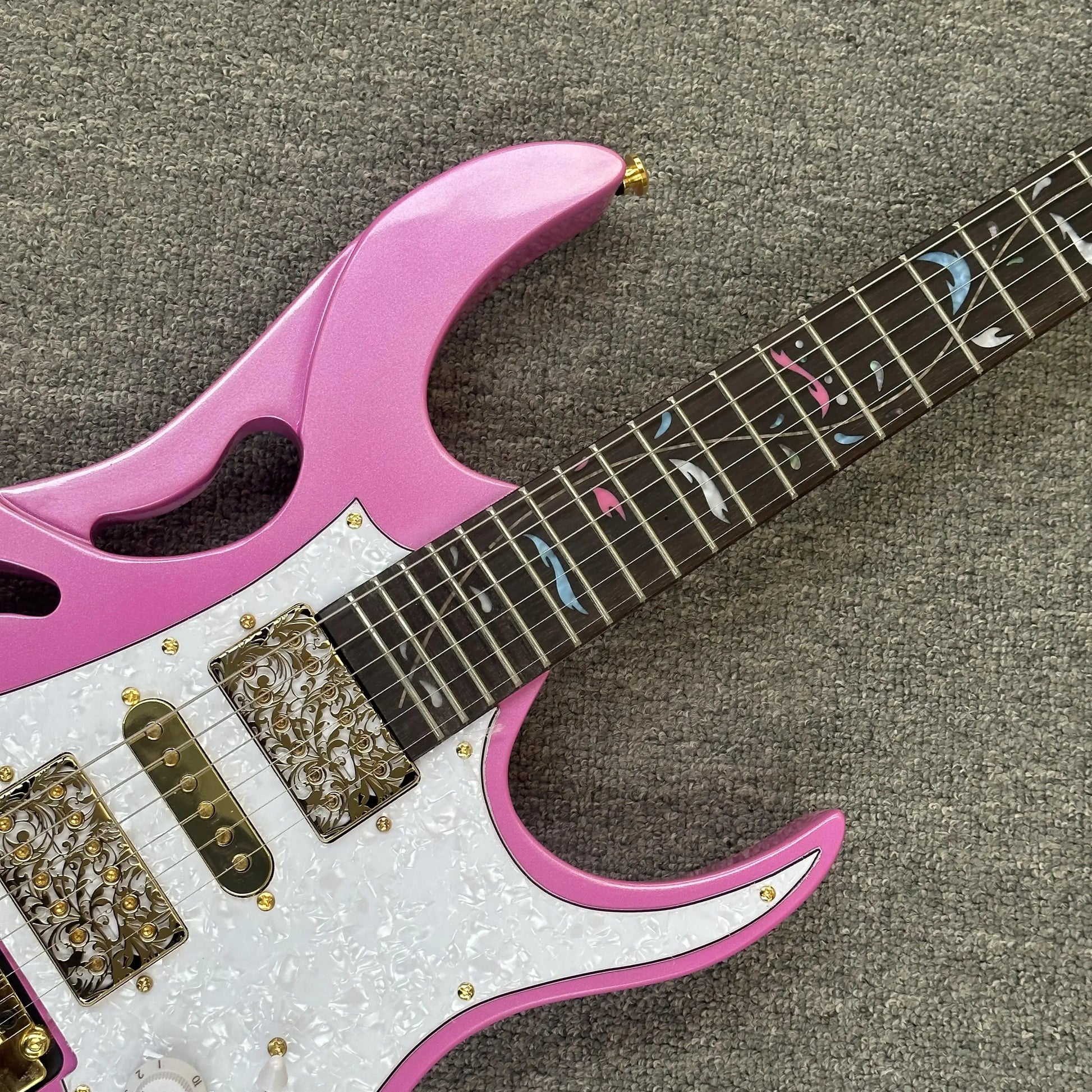 MINYU OEM 7v Electric Guitar With Pink Body Gold Bridge HSH Pickups Customizable Ebony Fingerboard, Fast Ship-1