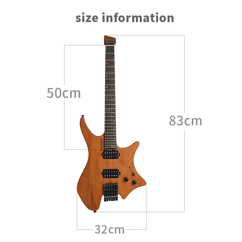 GALYDA Factory Custom Logo Portable and Lightweight 6 String Headless Electric Guitar for Rock Metal Players-4