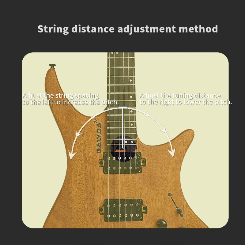 GALYDA Factory Custom Logo Portable and Lightweight 6 String Headless Electric Guitar for Rock Metal Players-5