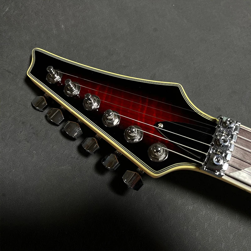 China OEM Custom Cheap Solo Solid Wood  6 Strings Flamed Maple Double Locking 24 Frets HSH Electric Guitar-1