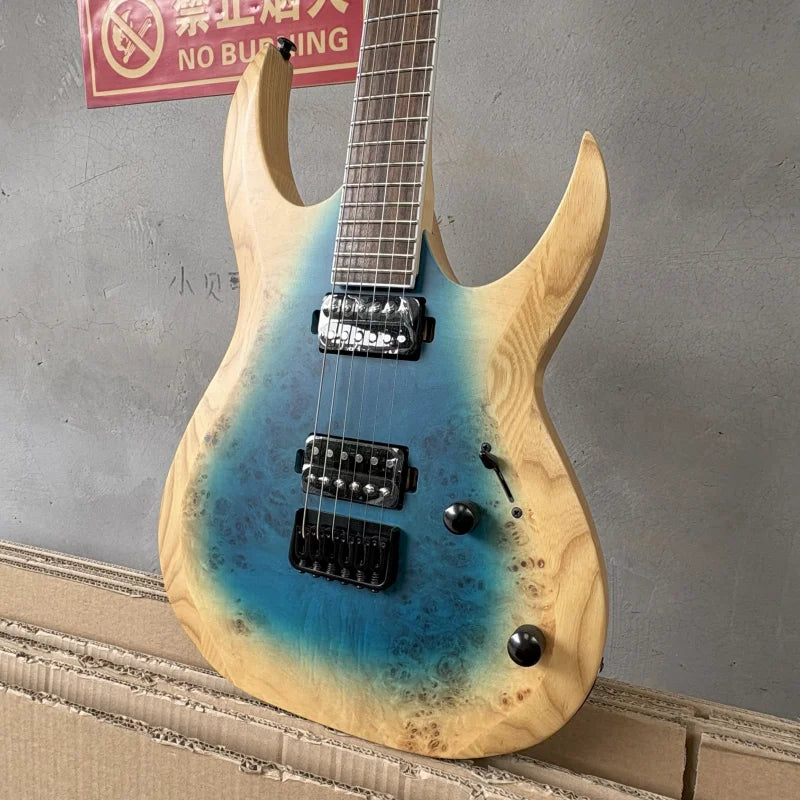 High Quality Custom OEM Cool  Ash Body Poplar Burl Unbranded 24 Frets Metal Rock 6 String Electric Guitar-1