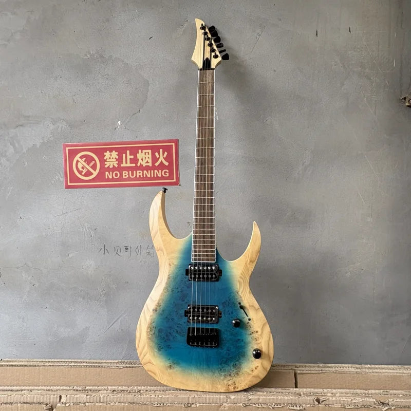 High Quality Custom OEM Cool  Ash Body Poplar Burl Unbranded 24 Frets Metal Rock 6 String Electric Guitar-0