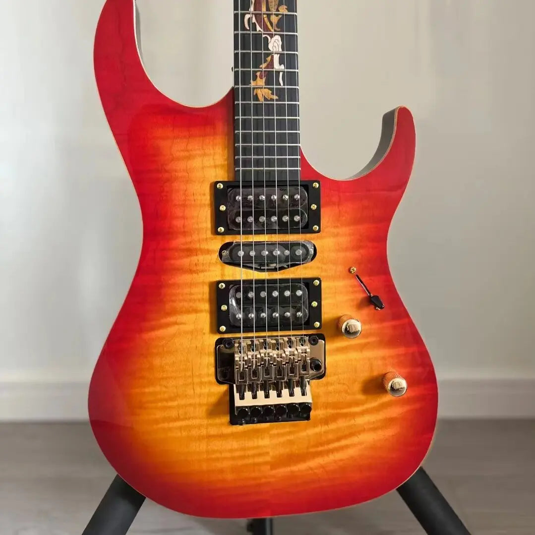 B300 Professional Solid Maple Wood Ebony Fingerboard Double Tremolo Electric Guitar for Rock Performances-0