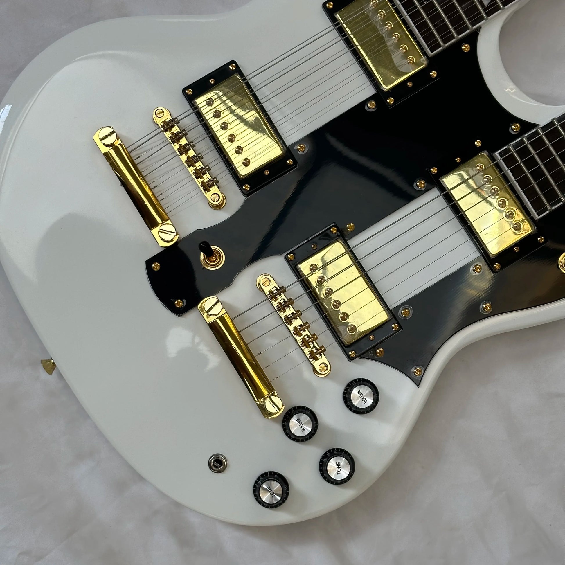 Minyu G-Brand White&Red Electric Guitar With 12+6 Strings Double Neck and Gold Hardware Free Shipping-6