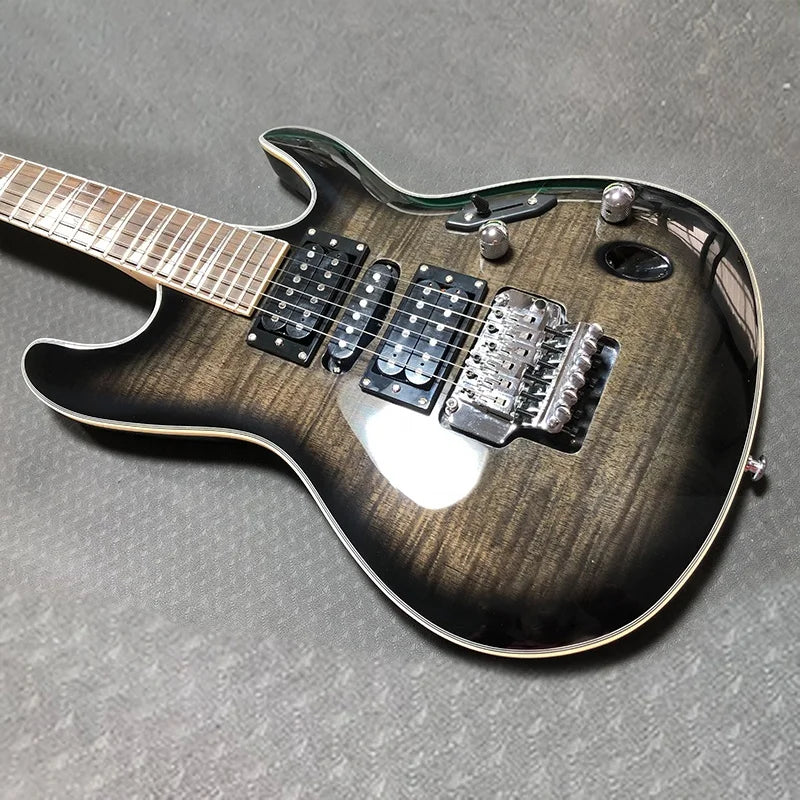 China OEM Custom Cheap Solo Solid Wood  6 Strings Flamed Maple Double Locking 24 Frets HSH Electric Guitar-6
