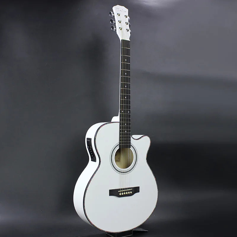 China Guitar 40 Inch White Acoustic Guitar with 4 Band Pickup-2