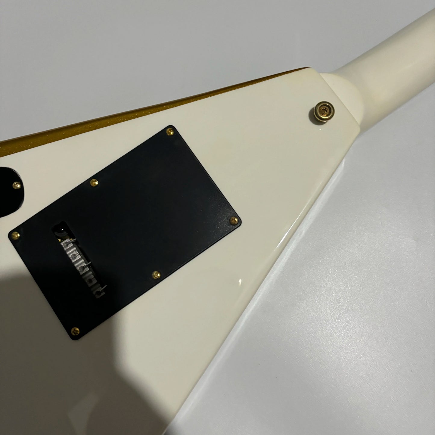 Gold Binding White Double Dovetail Fork Electric Guitar FR Tremolo Bridge Gold Hardware Fast Ship-5