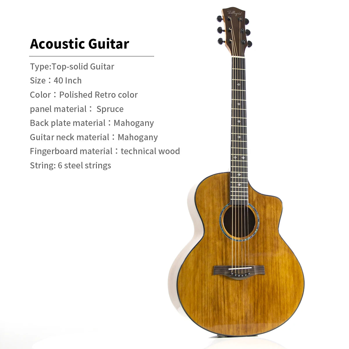 High Quality 36/40/41-Inch Acoustic Guitar Spruce-Sawn Solid Wood Folk-Style Qlossy Wholesale Price High Quality Guitar-17