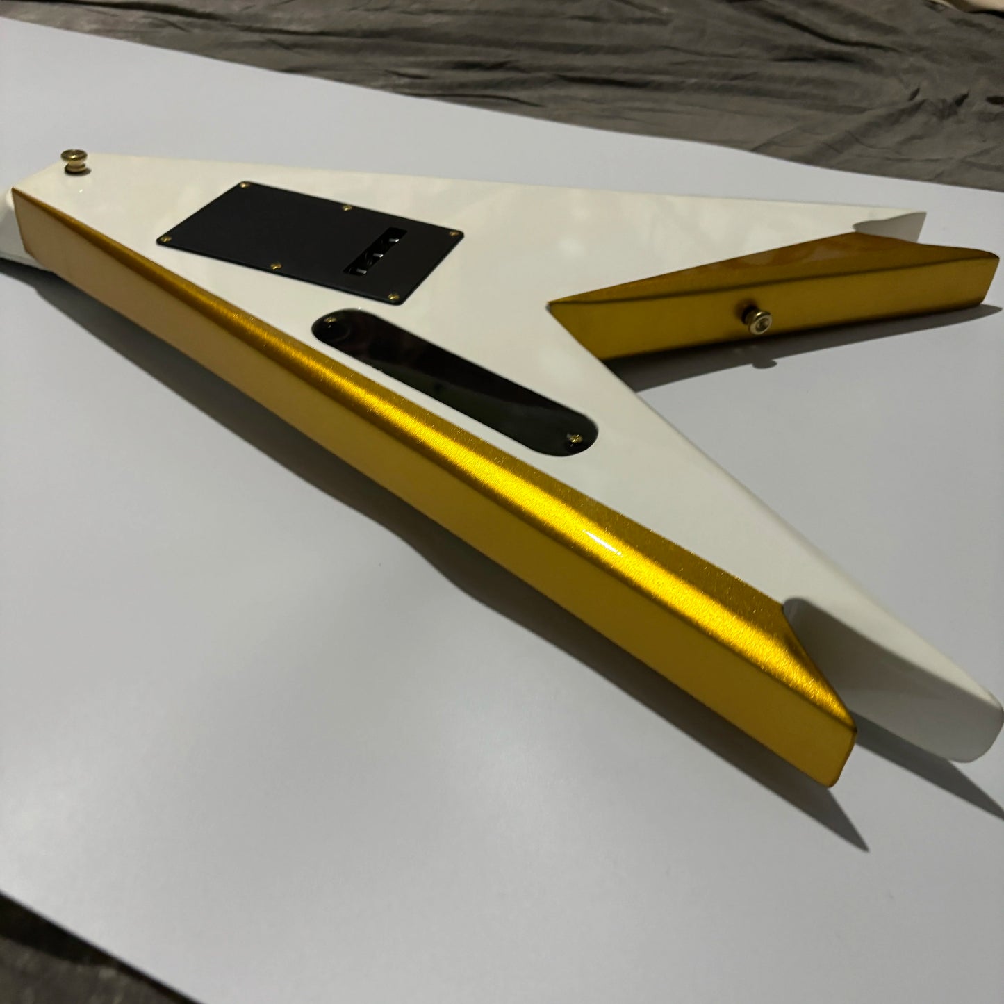 Gold Binding White Double Dovetail Fork Electric Guitar FR Tremolo Bridge Gold Hardware Fast Ship-4