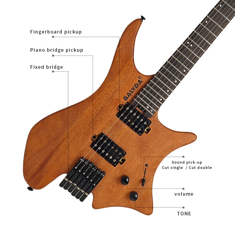 GALYDA Factory Custom Logo Portable and Lightweight 6 String Headless Electric Guitar for Rock Metal Players-1