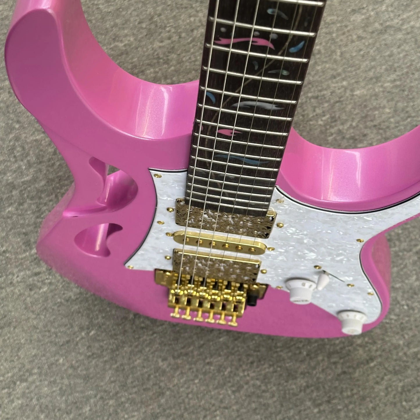 MINYU OEM 7v Electric Guitar With Pink Body Gold Bridge HSH Pickups Customizable Ebony Fingerboard, Fast Ship-2