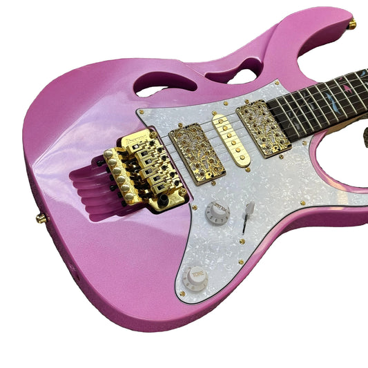 MINYU OEM 7v Electric Guitar With Pink Body Gold Bridge HSH Pickups Customizable Ebony Fingerboard, Fast Ship-0
