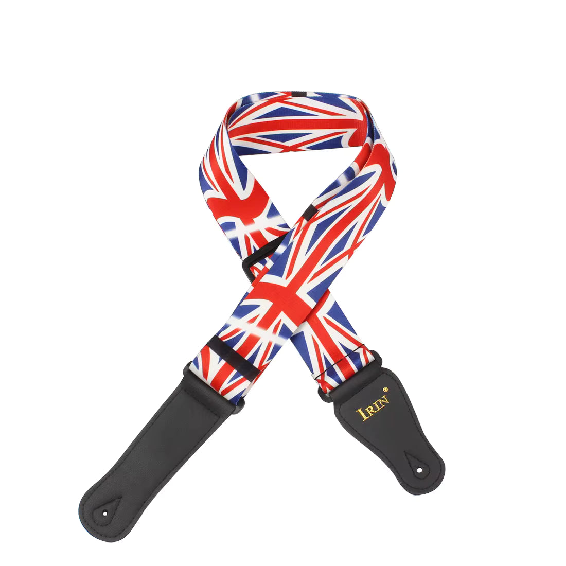 Guitar strap with Union Jack design on a white background