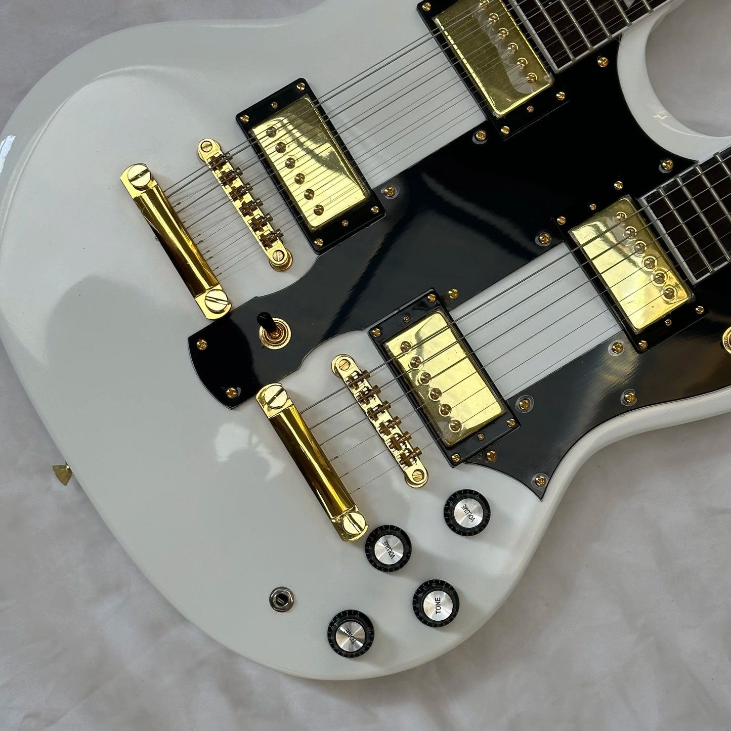 Minyu G-Brand White&Red Electric Guitar With 12+6 Strings Double Neck and Gold Hardware Free Shipping-6
