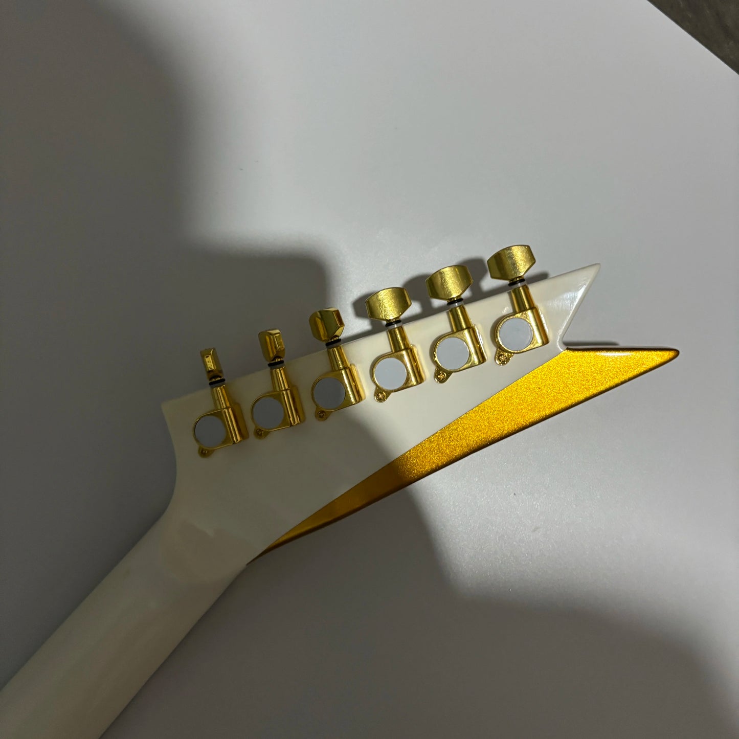 Gold Binding White Double Dovetail Fork Electric Guitar FR Tremolo Bridge Gold Hardware Fast Ship-3